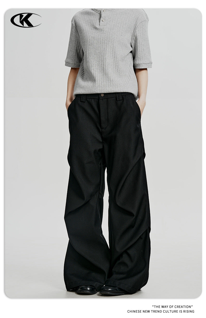 11KN American Retro Pleated Straight Leg Trousers