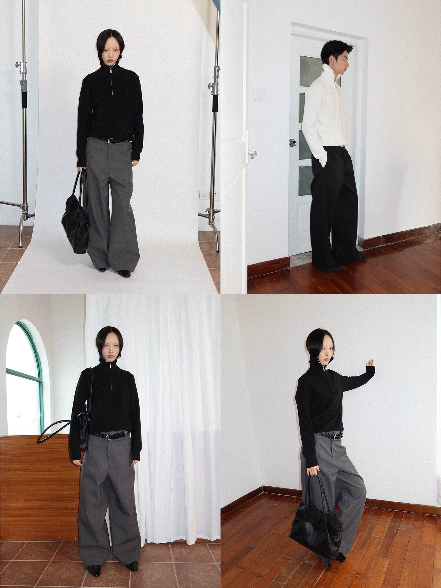 FUNKYFUN Loose Half-zip Turtleneck Knitted Sweater