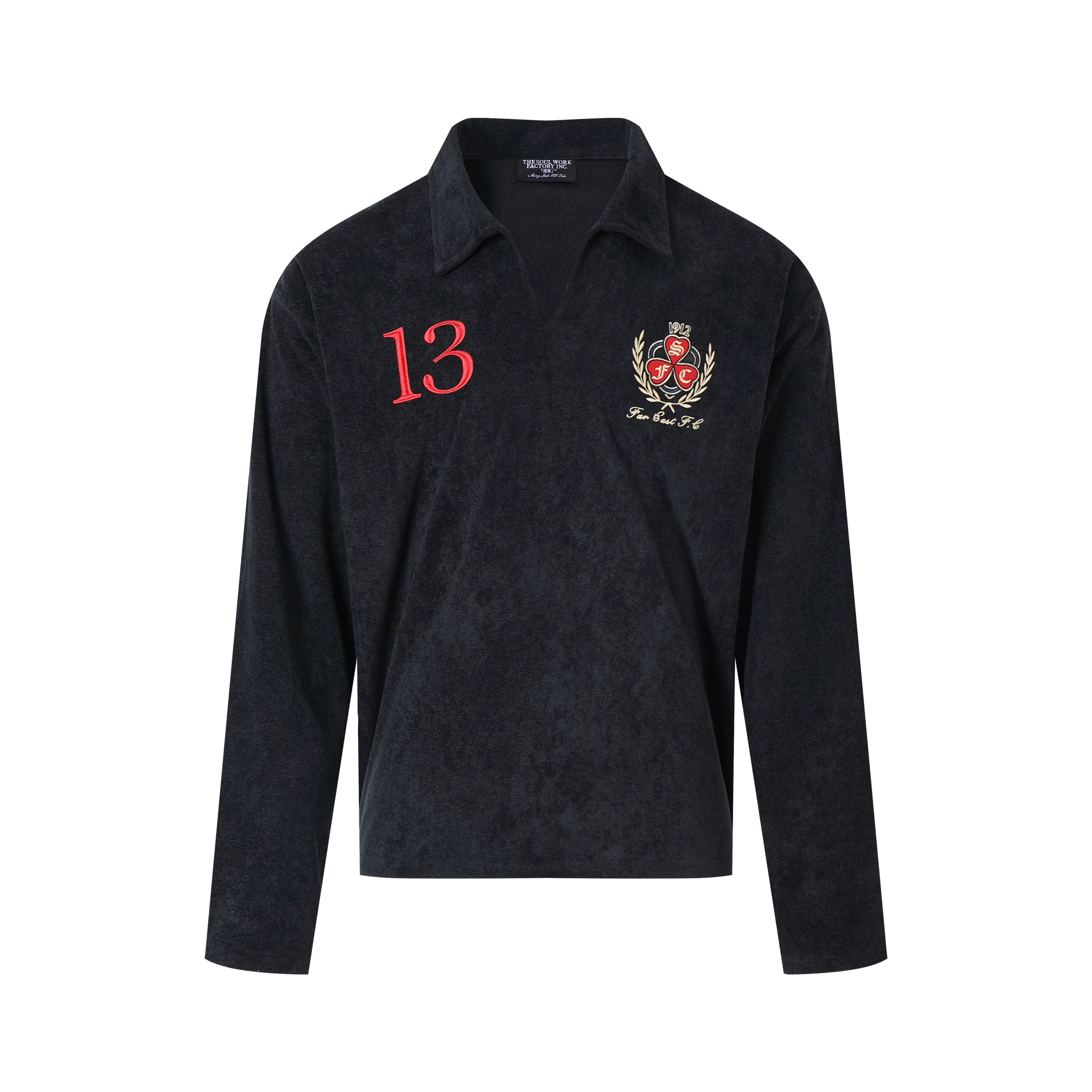 SWFI Towel Fleece Emblem Lazy Open Neck POLO Shirt Long Sleeve