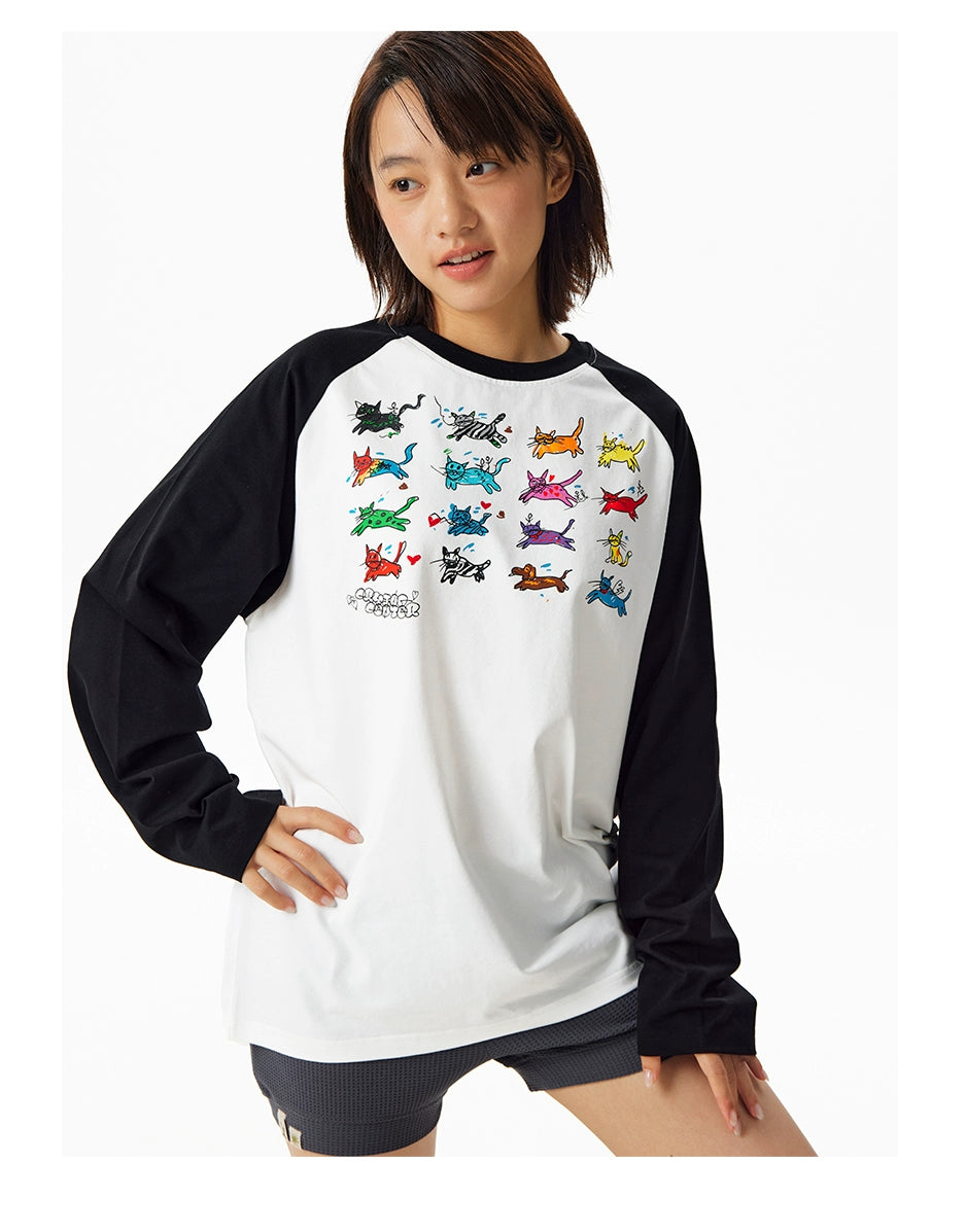 CryingCenter Cute Kitten Hand-painted Shoulder Ruffle Long Sleeve