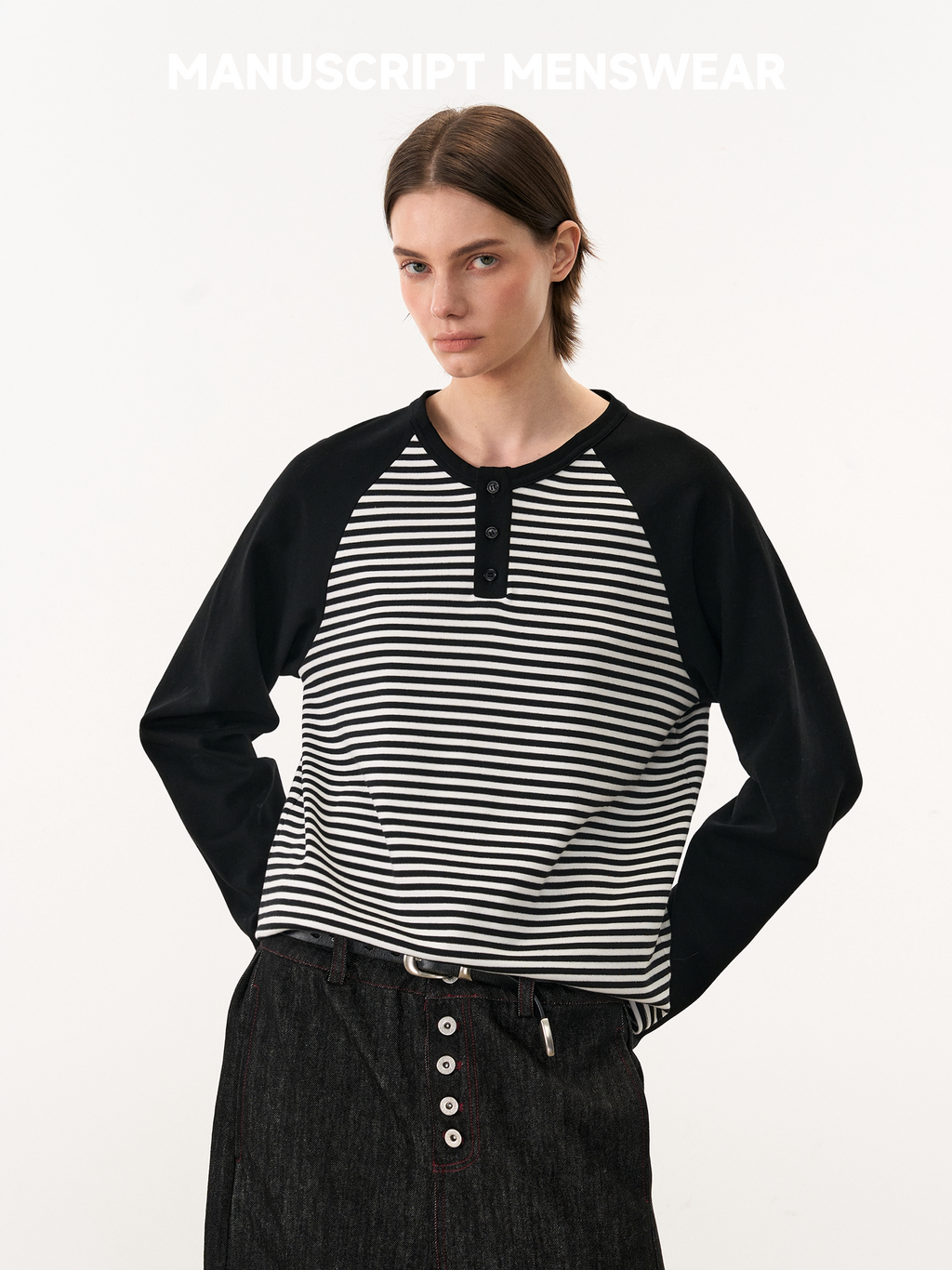 MANUSCRIPT Color Matching Striped Shoulder Sleeve Casual Long Sleeve