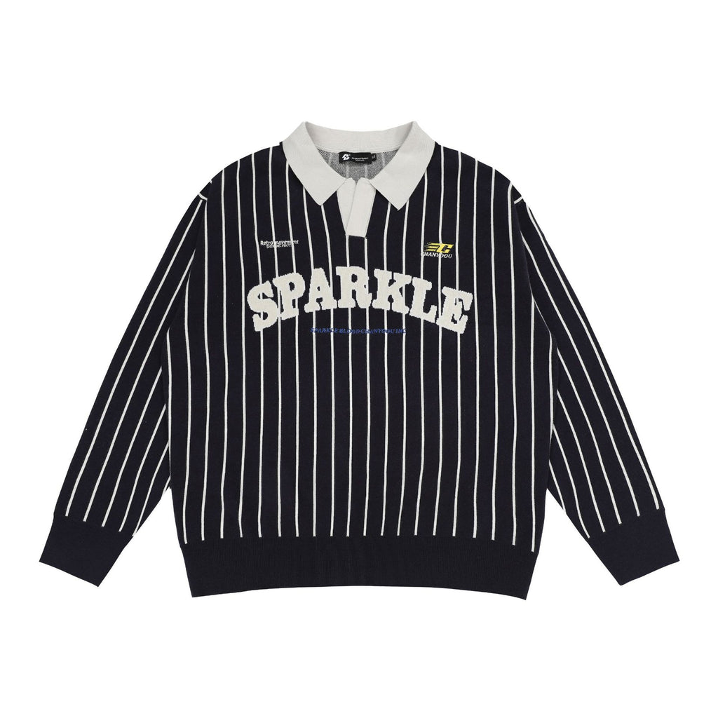 CHANYOOU Vintage Polo Neck Striped Knitted Sweater