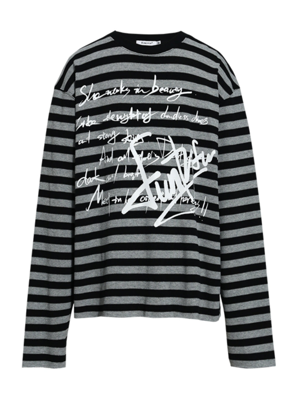 FUNKYFUN Handwritten Flower Type Graffiti Punk Striped Tee