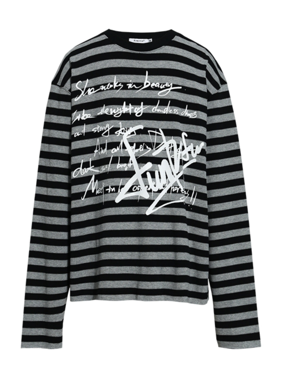 FUNKYFUN Handwritten Flower Type Graffiti Punk Striped Tee
