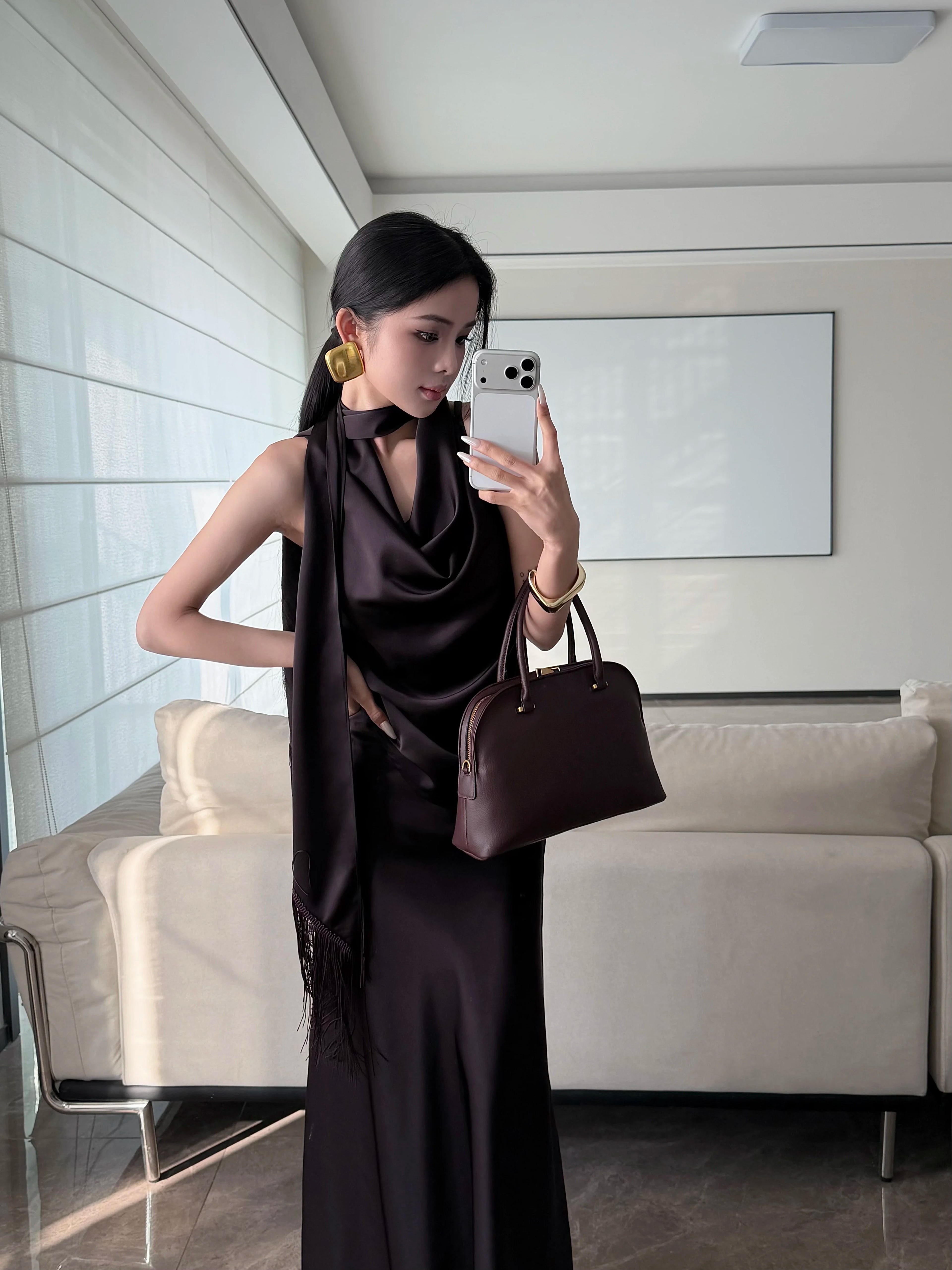 CHUYUQI Streamer Fringed Top Draped Skirt Set