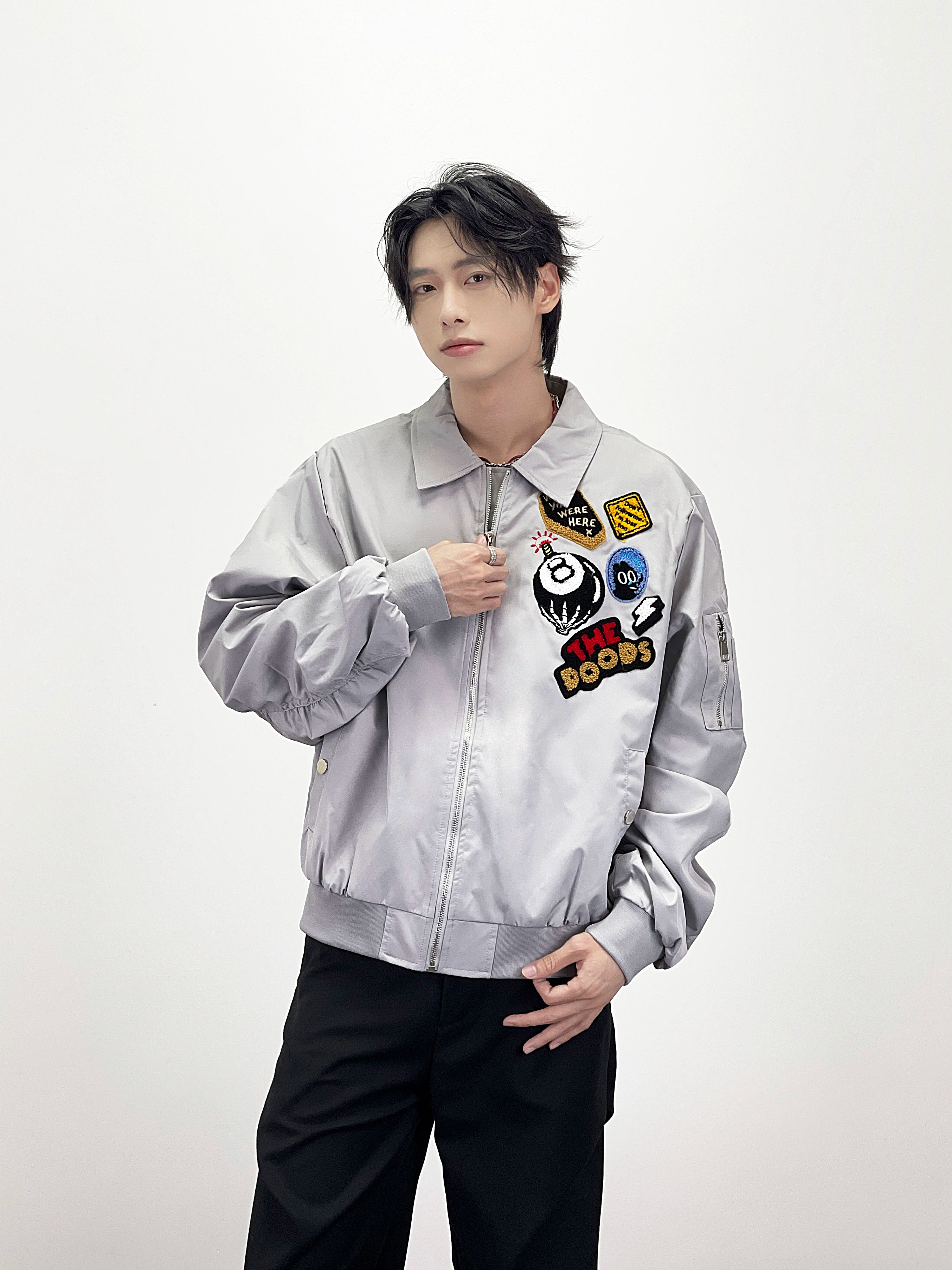 Kenvibe Badge Embroidered Print Loose Short Coat