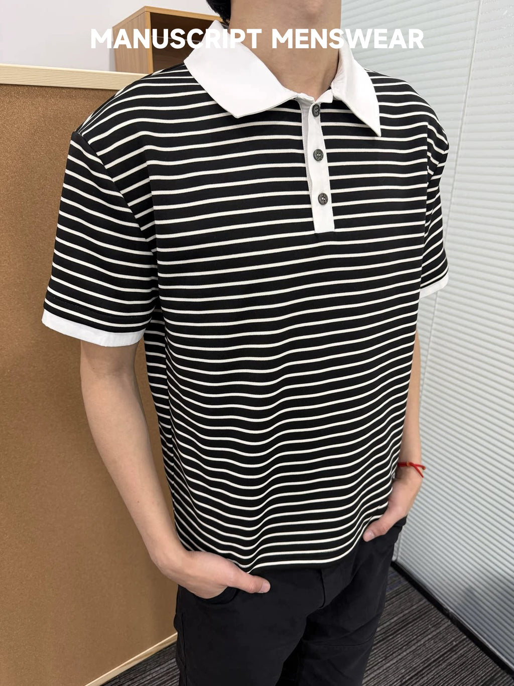 MANUSCRIPT Striped False Two-piece Front Shoulder Contrasting Tee