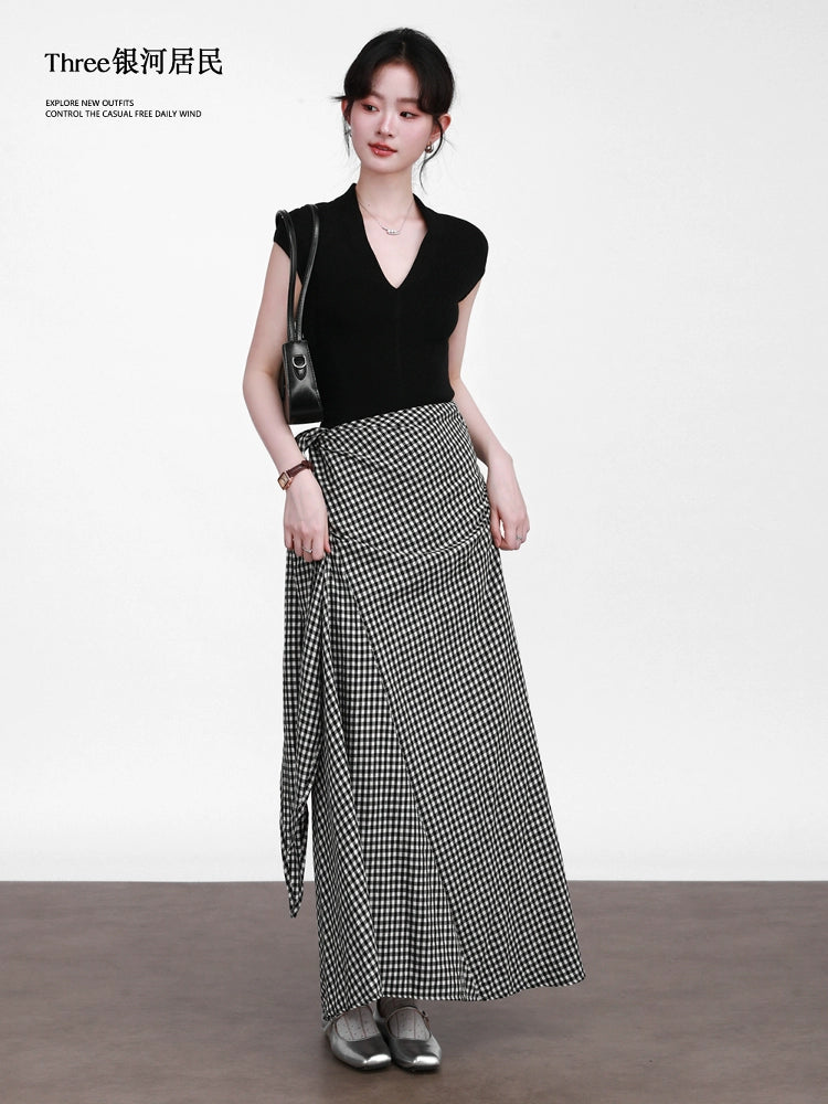 Three High Waist Slim Plaid Skirts