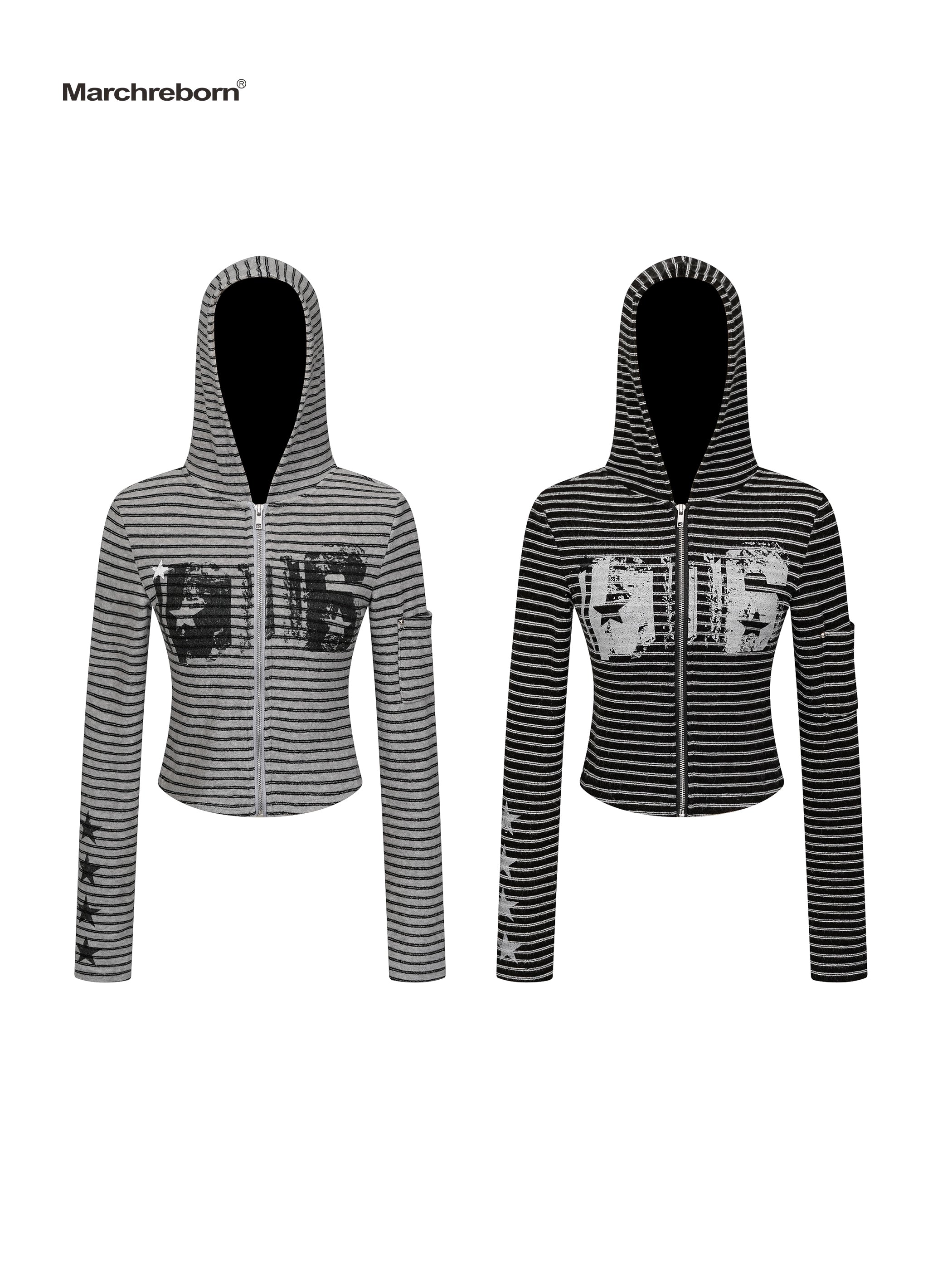 MARCH Vintage Striped Short Hooded Jacket