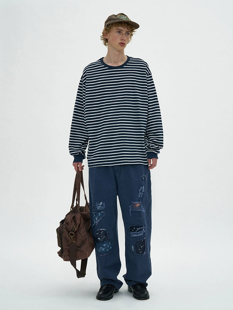 PARTIMENTO Korean Version Trendy Versatile Classic Striped Long Sleeves