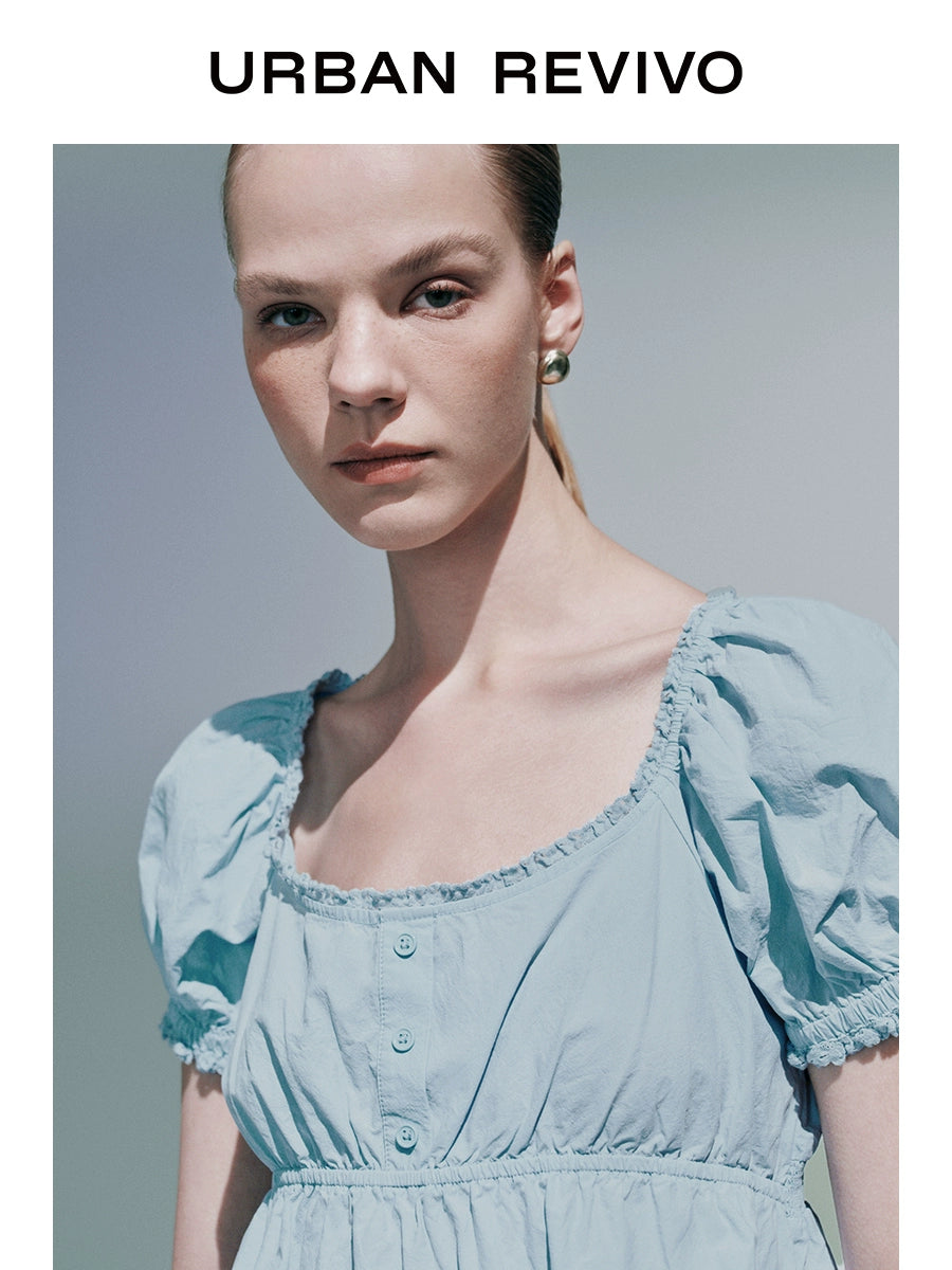 URBAN REVIVO Stitched Lace Wrap Short-sleeved Blouse Shirt