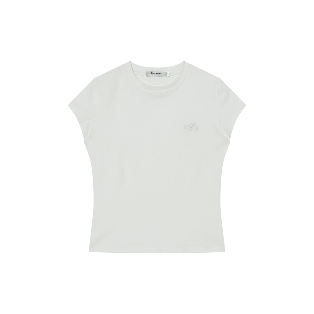 FUNKYFUN Embroidery Front Shoulder Waist Tee