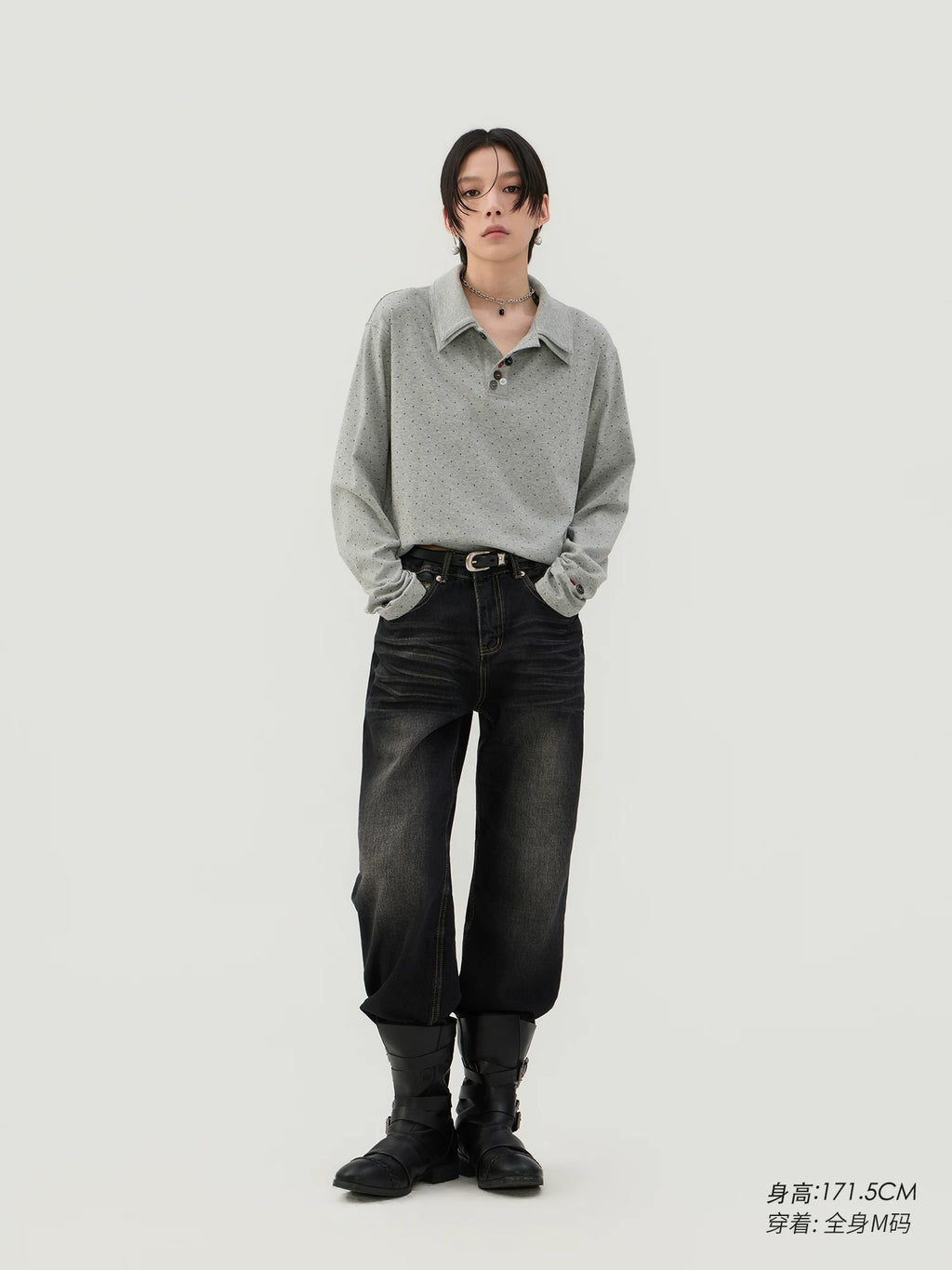 Sameuoo Double Polo Neck Polo Dot Long Sleeve