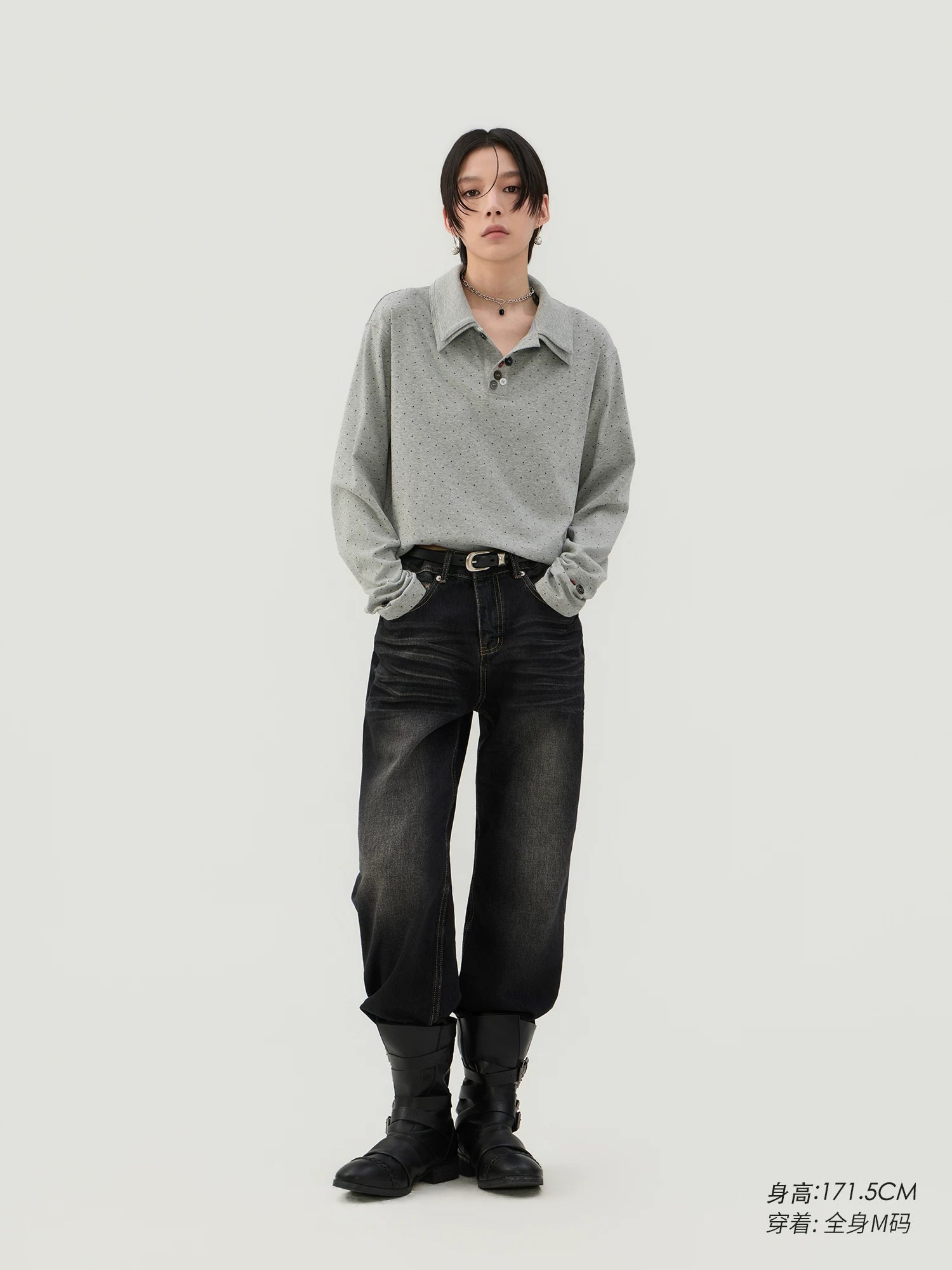 Sameuoo Double Polo Neck Polo Dot Long Sleeve