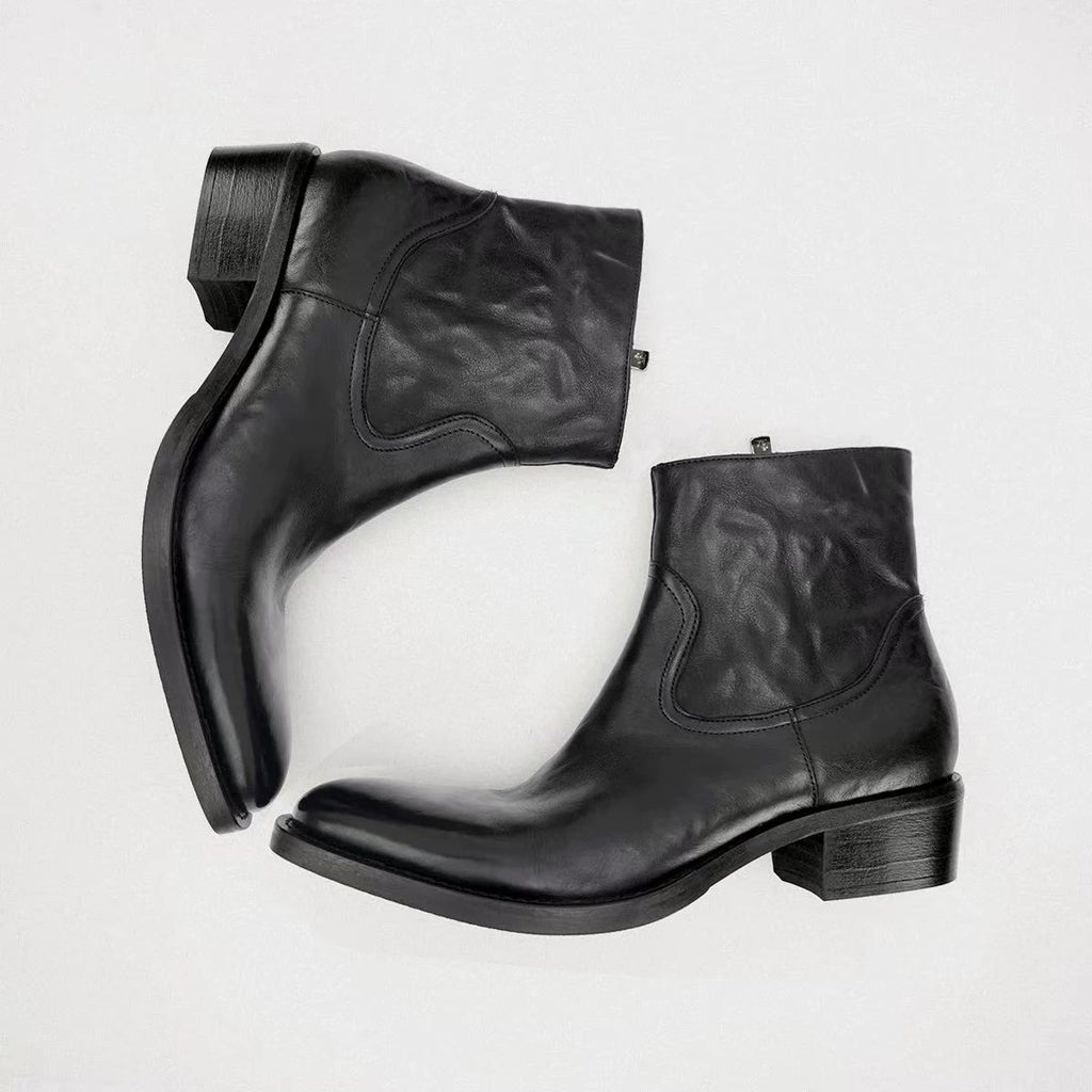 SHENLV STUDIO Top Cowhide High Heel Pointed Chelsea Boots