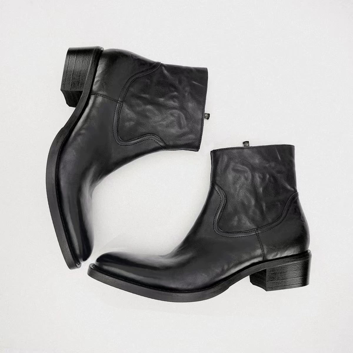 SHENLV STUDIO Top Cowhide High Heel Pointed Chelsea Boots