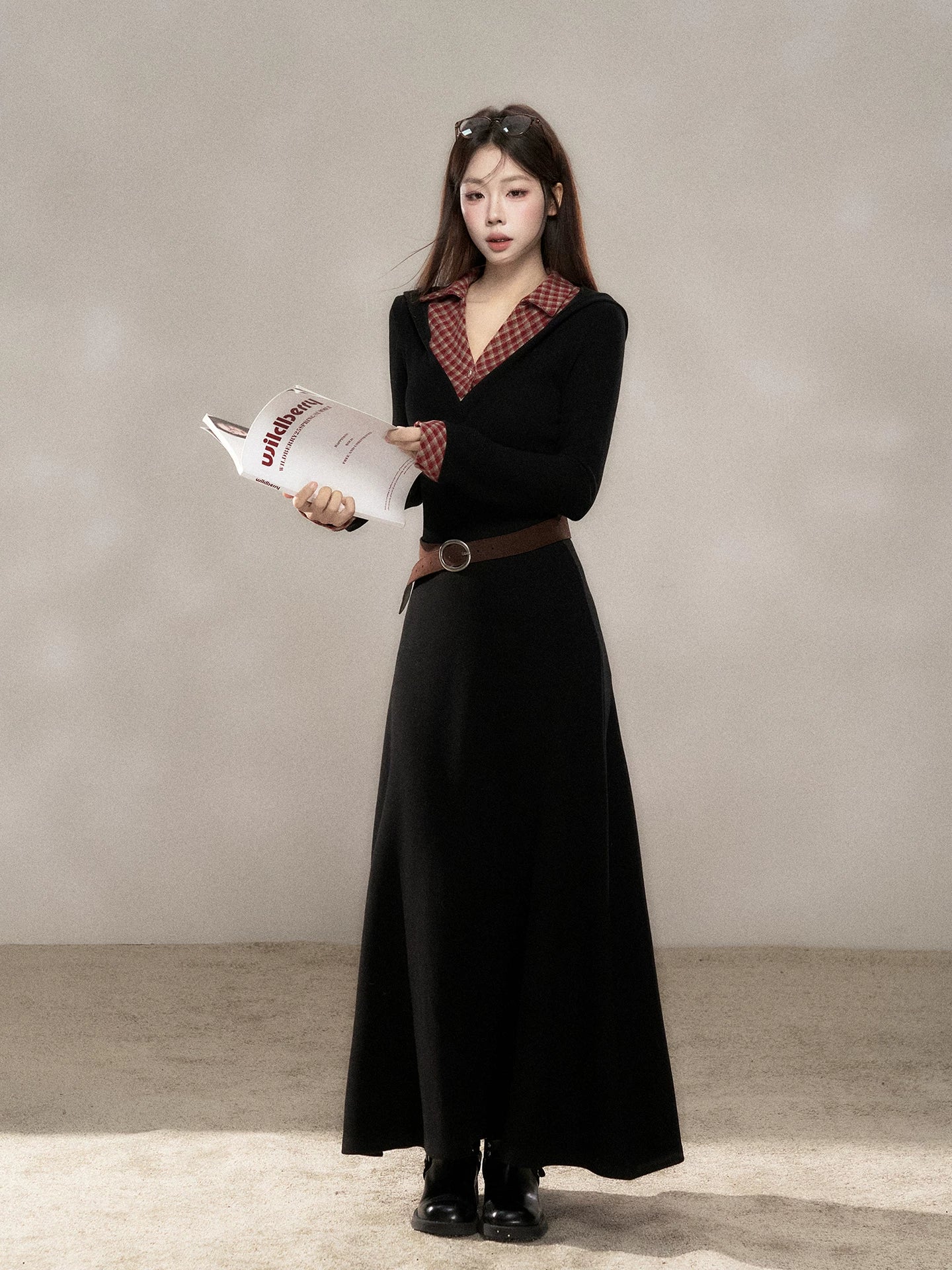 Wildberry Korean College Style Long Sleeve Dress
