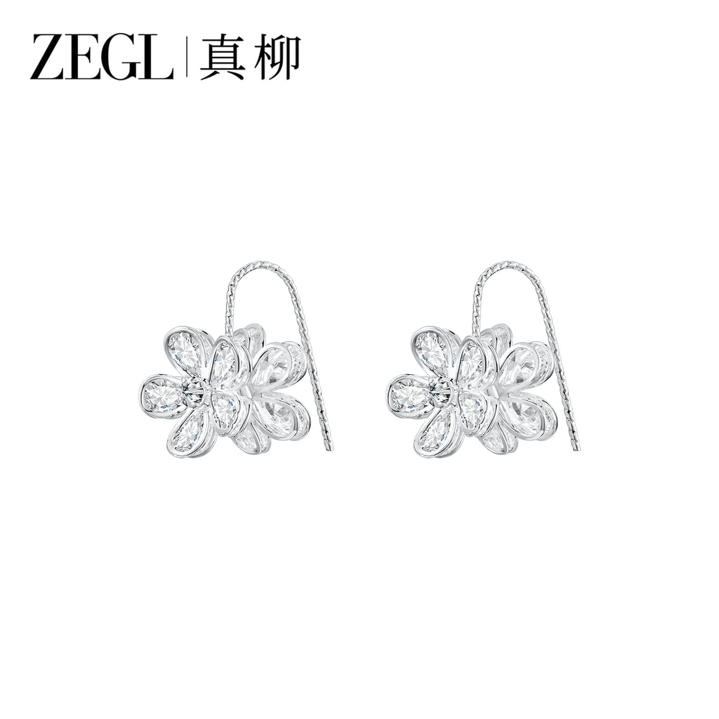 ZEGL Real Willow Flash Zirconium Flower Earrings