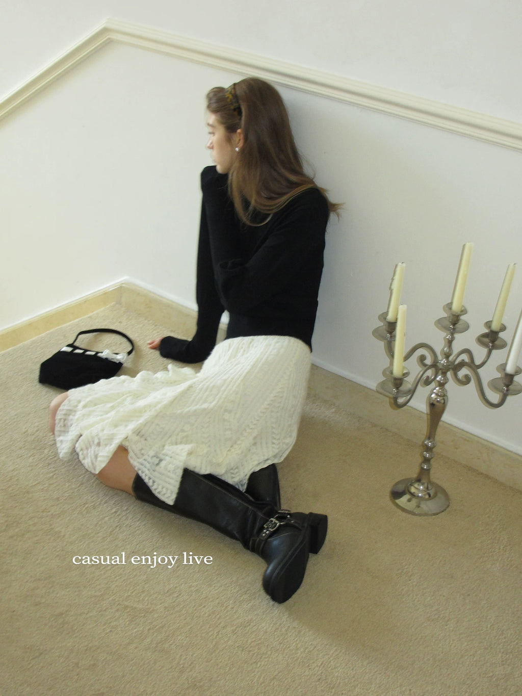 EGGKA Irregular Ruffle-edged Lace Skirt