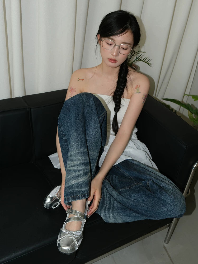 Mooreyu Vintage Versatile Leather Bow Flats