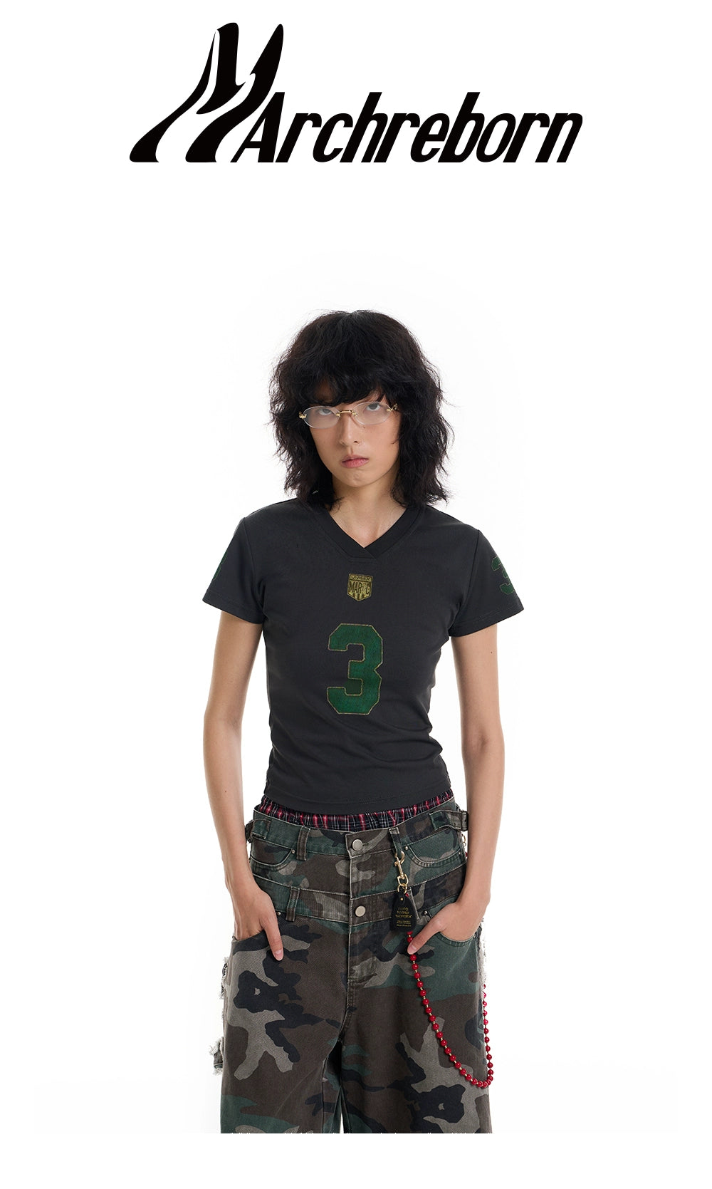 March Vintage Jersey Summer V-neck Digital Print Tee