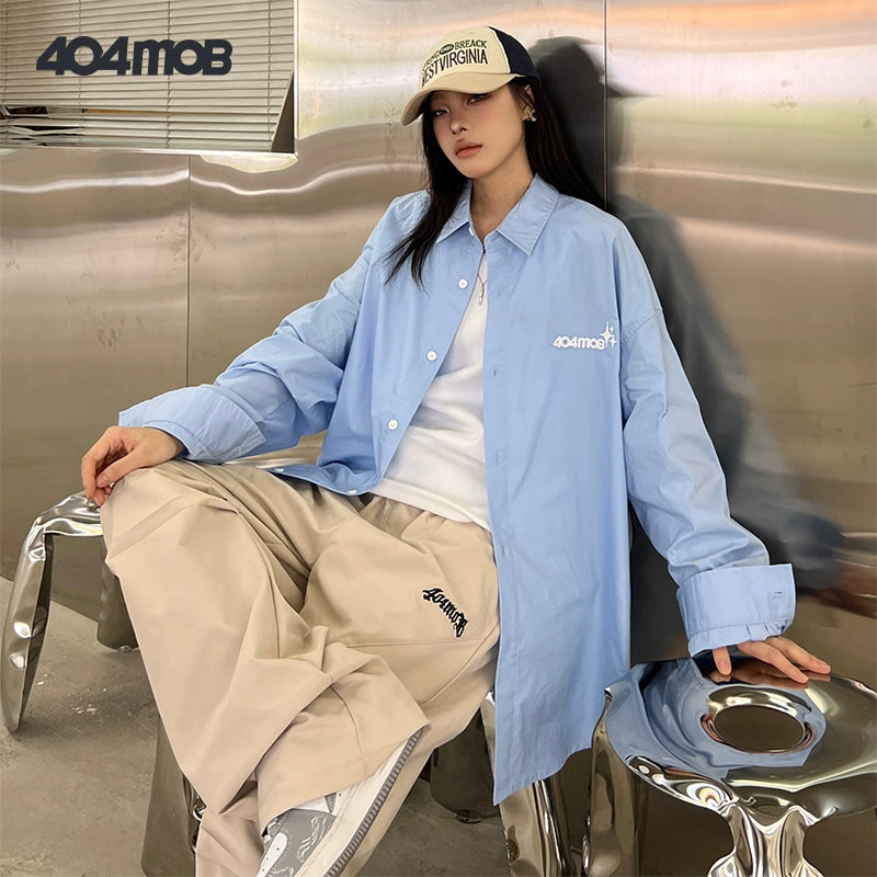 404MOB Embroidery Contrast Color Long Sleeve Shirt