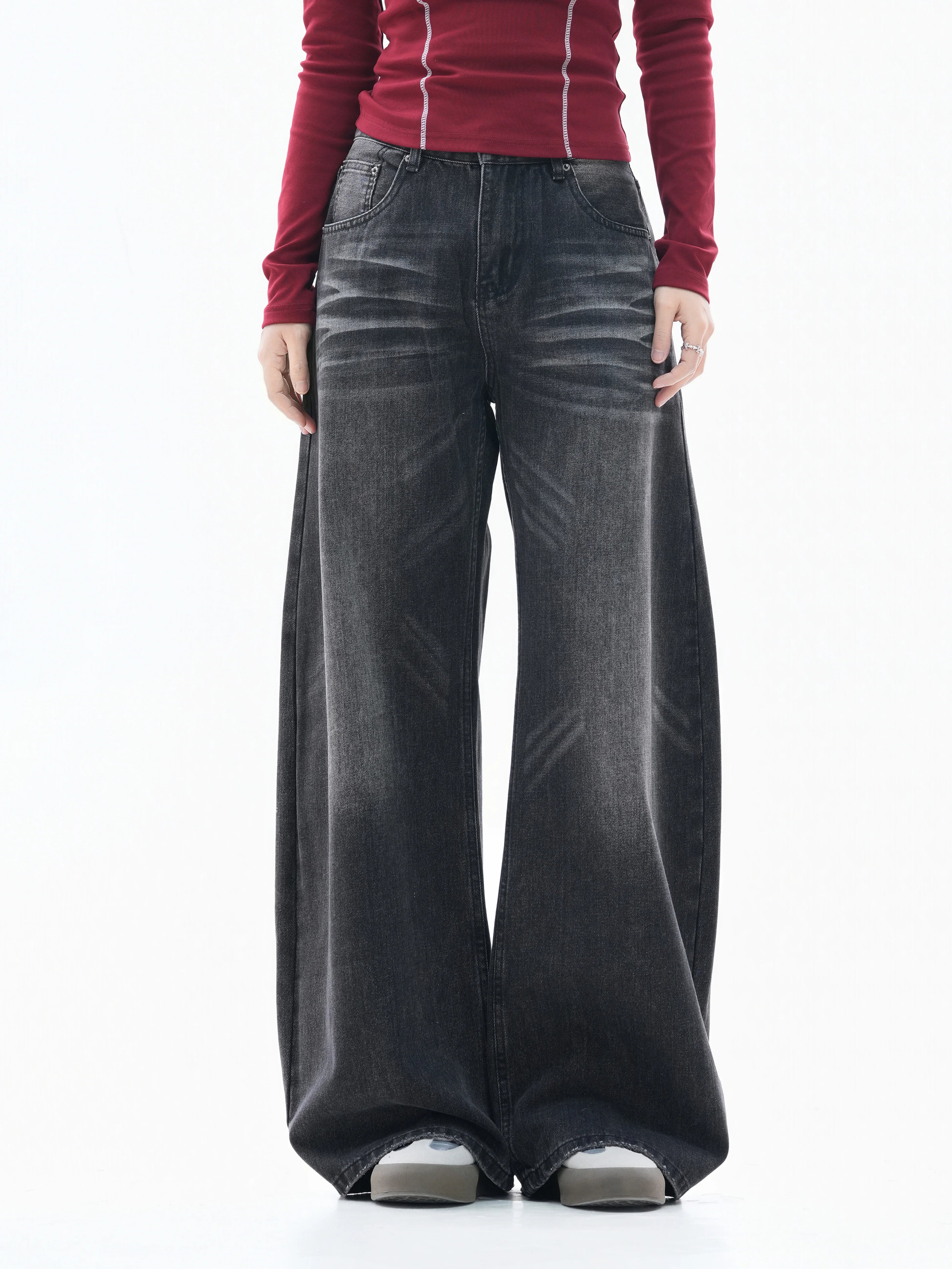Zuocisankon Retro Cat Whisker Straight Jeans