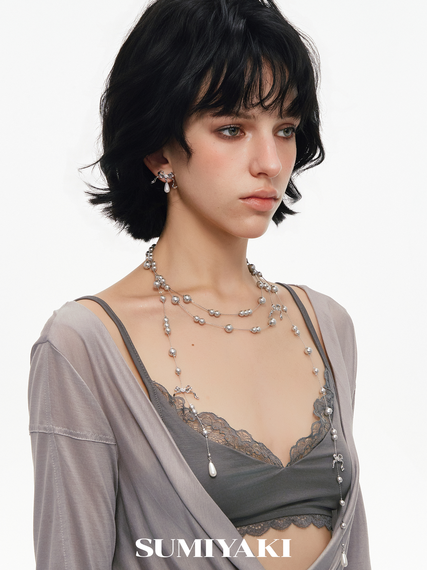 SUMIYAKI Bow Broken Pearl Multi-layer Necklace