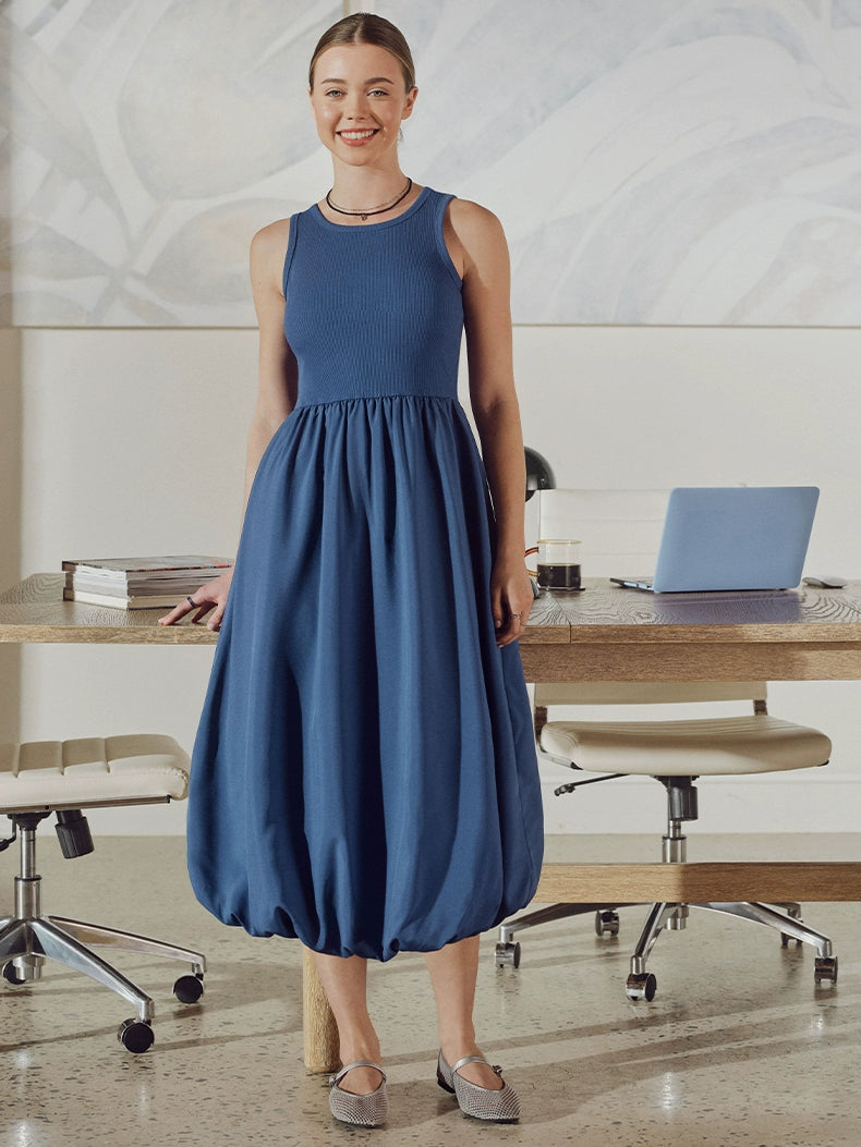 GU Bubble Bud Sleeveless Long Skirt Big Swing Skirt