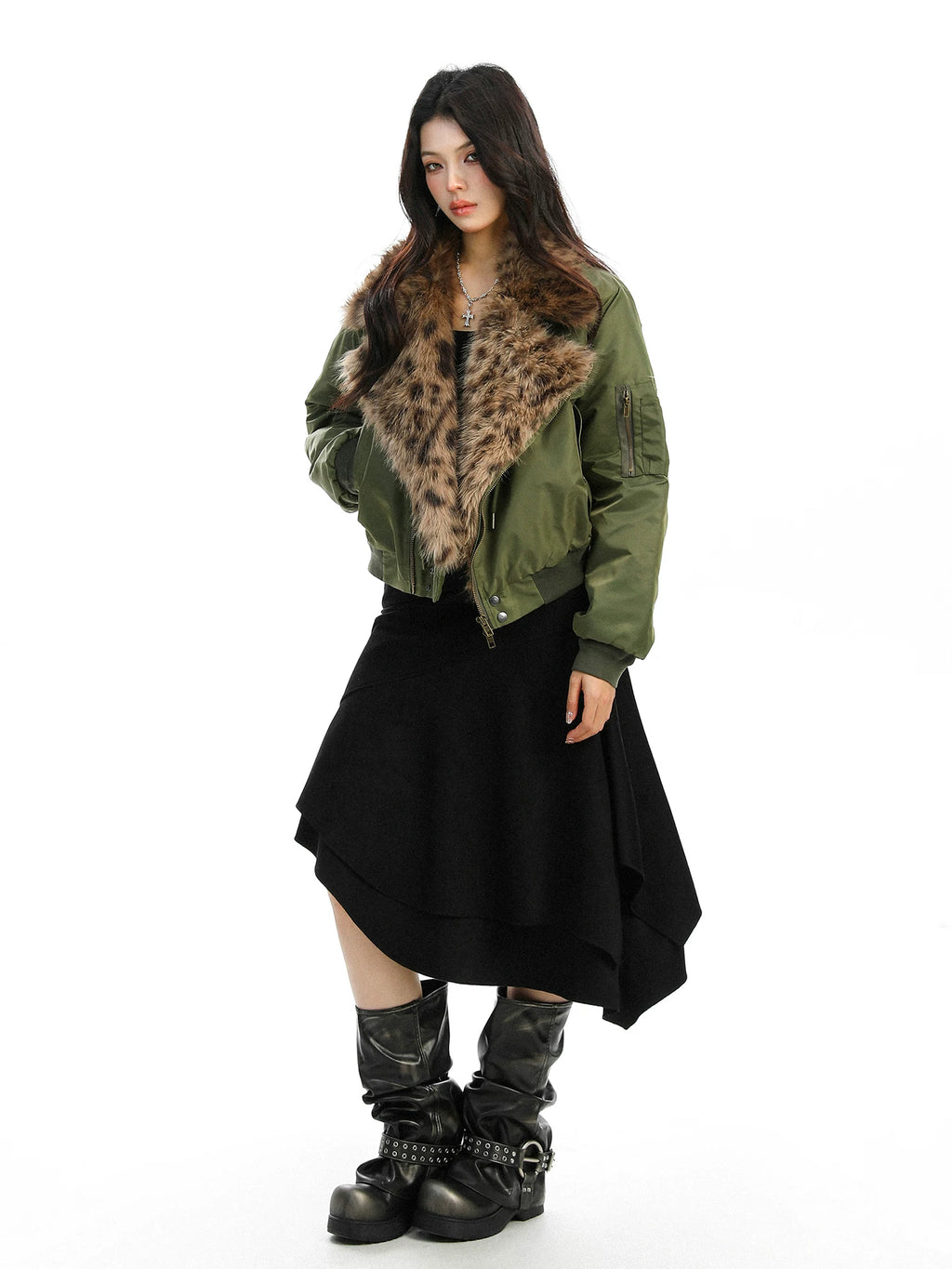 Kenvibe Leopard Print Fur Collar Thickened Loose Short Coat