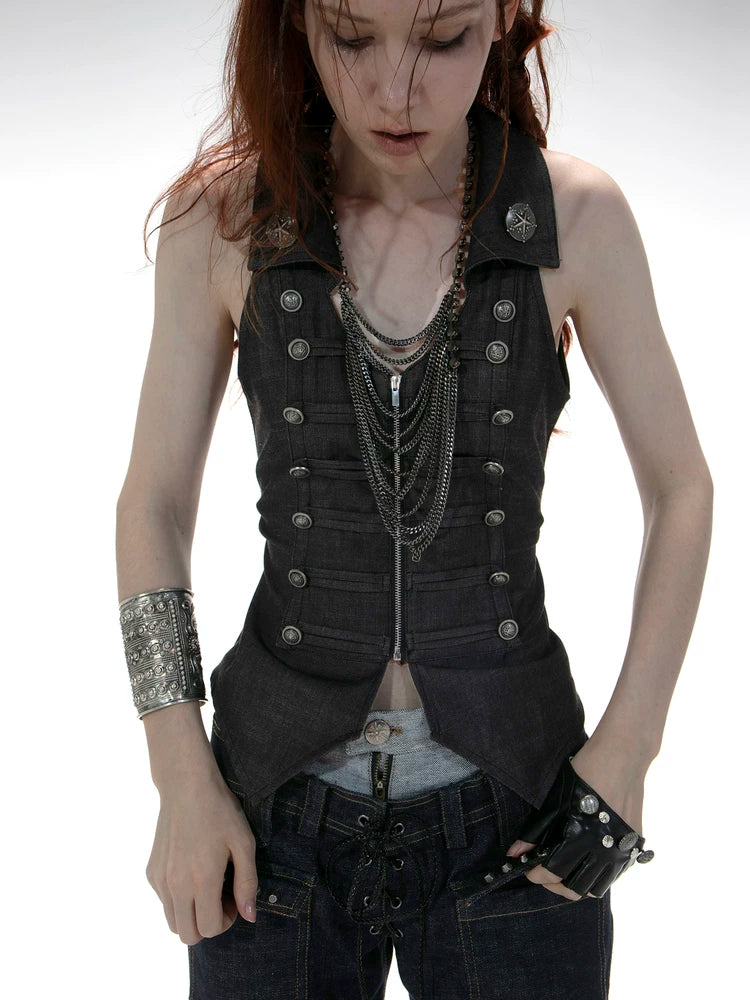 DoublePunch V-neck Double-breasted Slim-fit Waist Vest