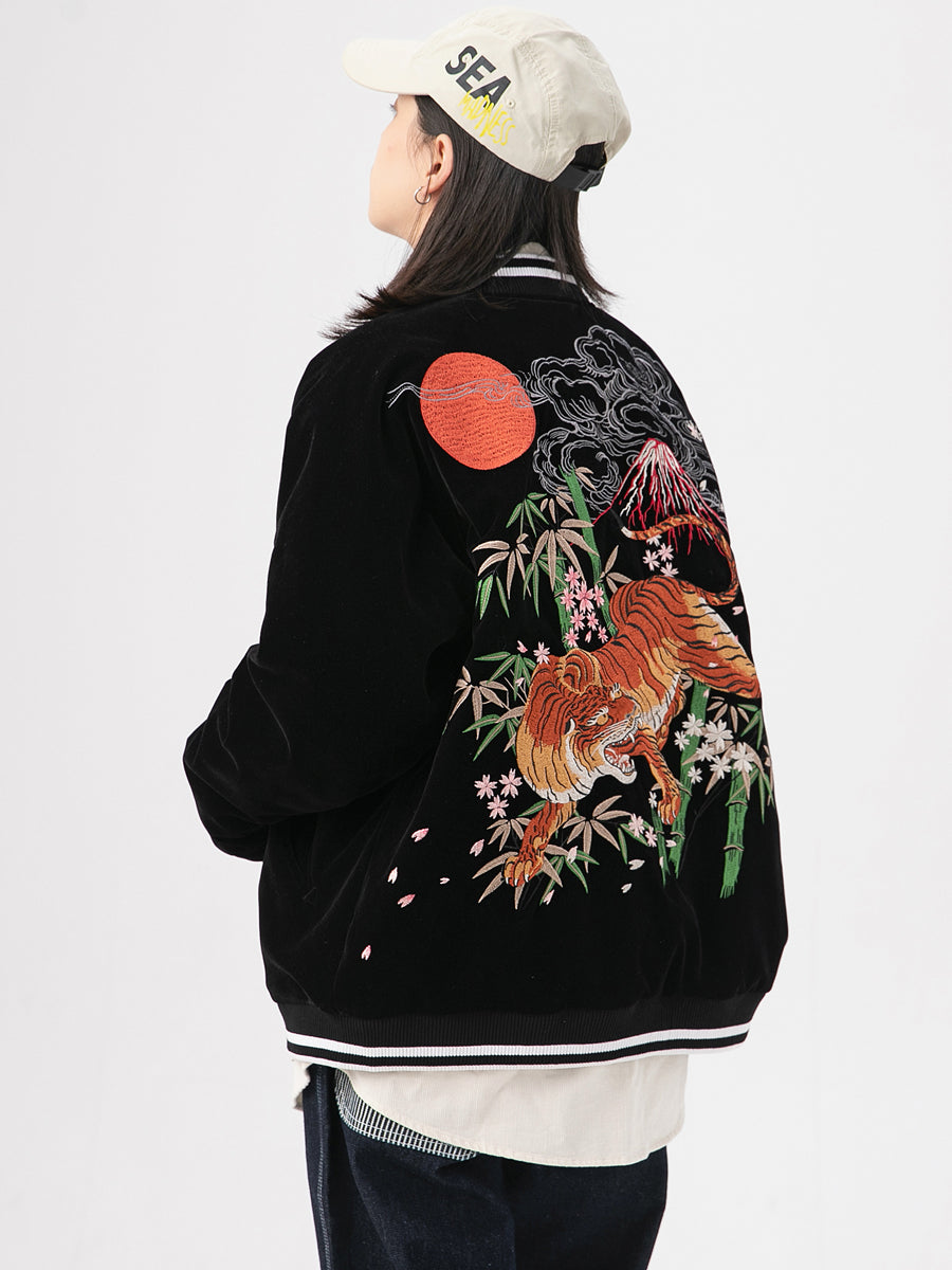 SKAJAN bamboo tiger embroidered baseball jersey jacket