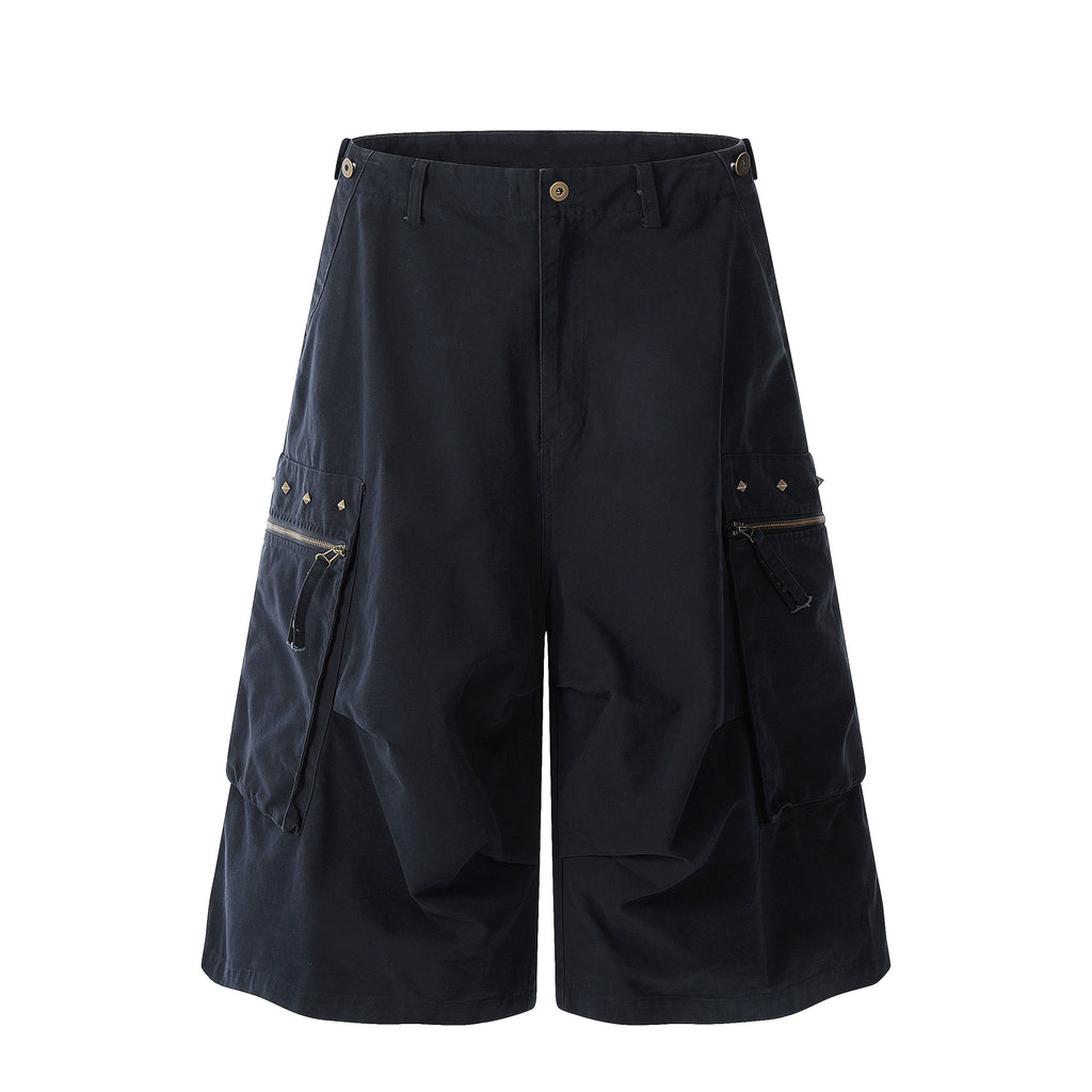 BLACKLISTS Pleated Rivet Multi-pocket Tooling Cropped Pants