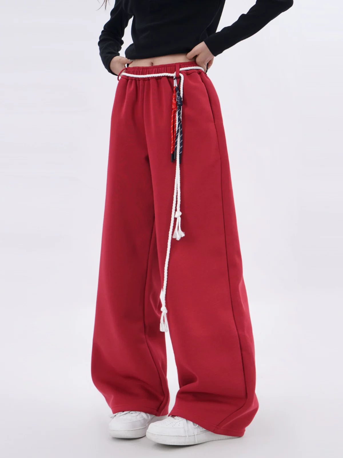 SAMUSAN High Waist Loose Strap Sweatpants