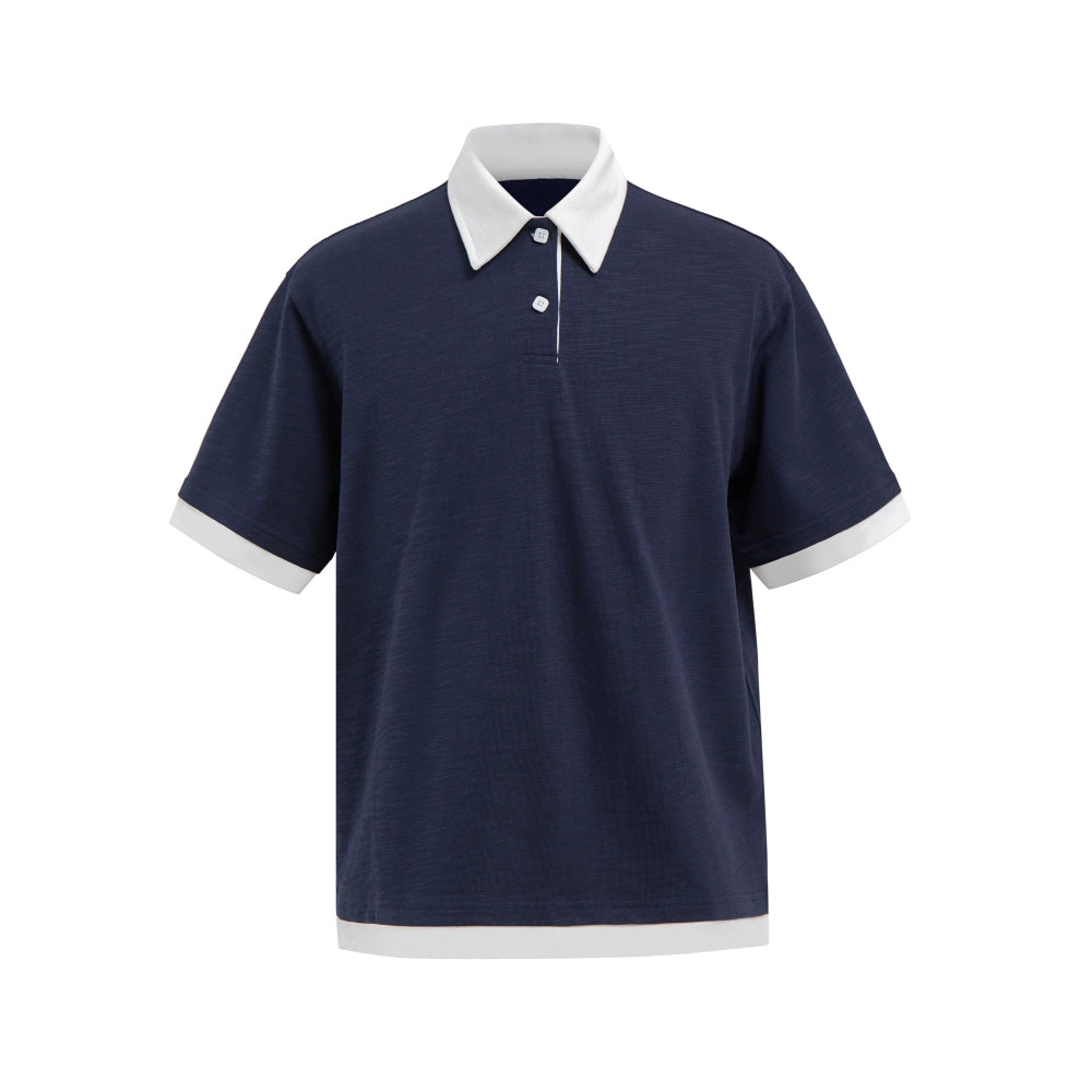 VLABMADE Lazy Contrasting Fake Two-piece Polo Shirt