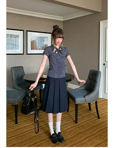 KANO Small Stand Up Collar Striped Strap Slim Fit Tee