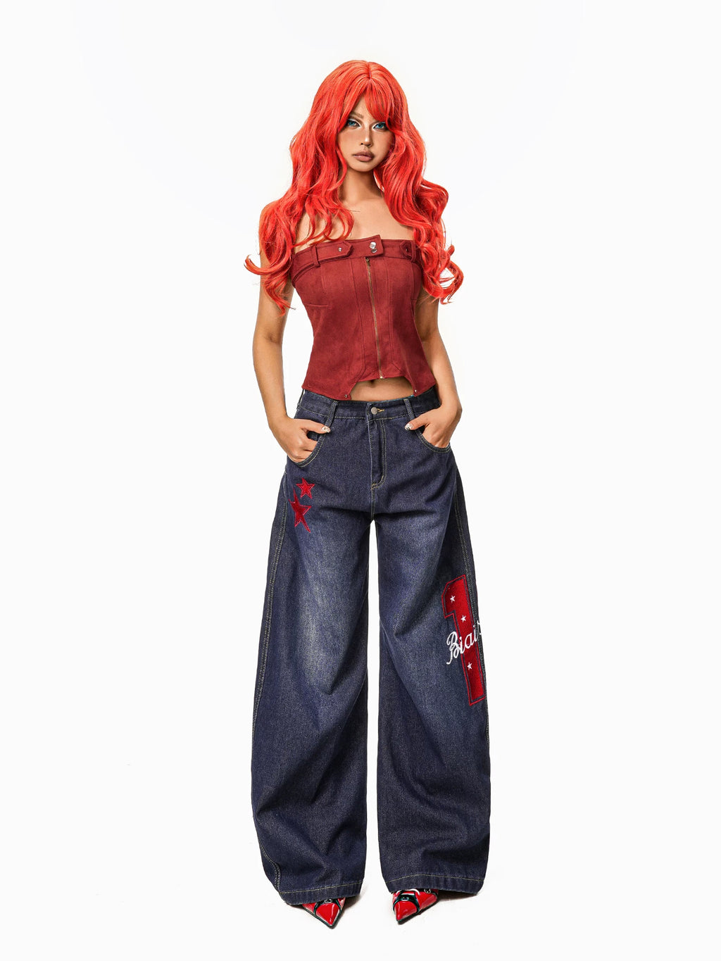 Arielink Vintage Star Print Mopping Wide Leg Pants