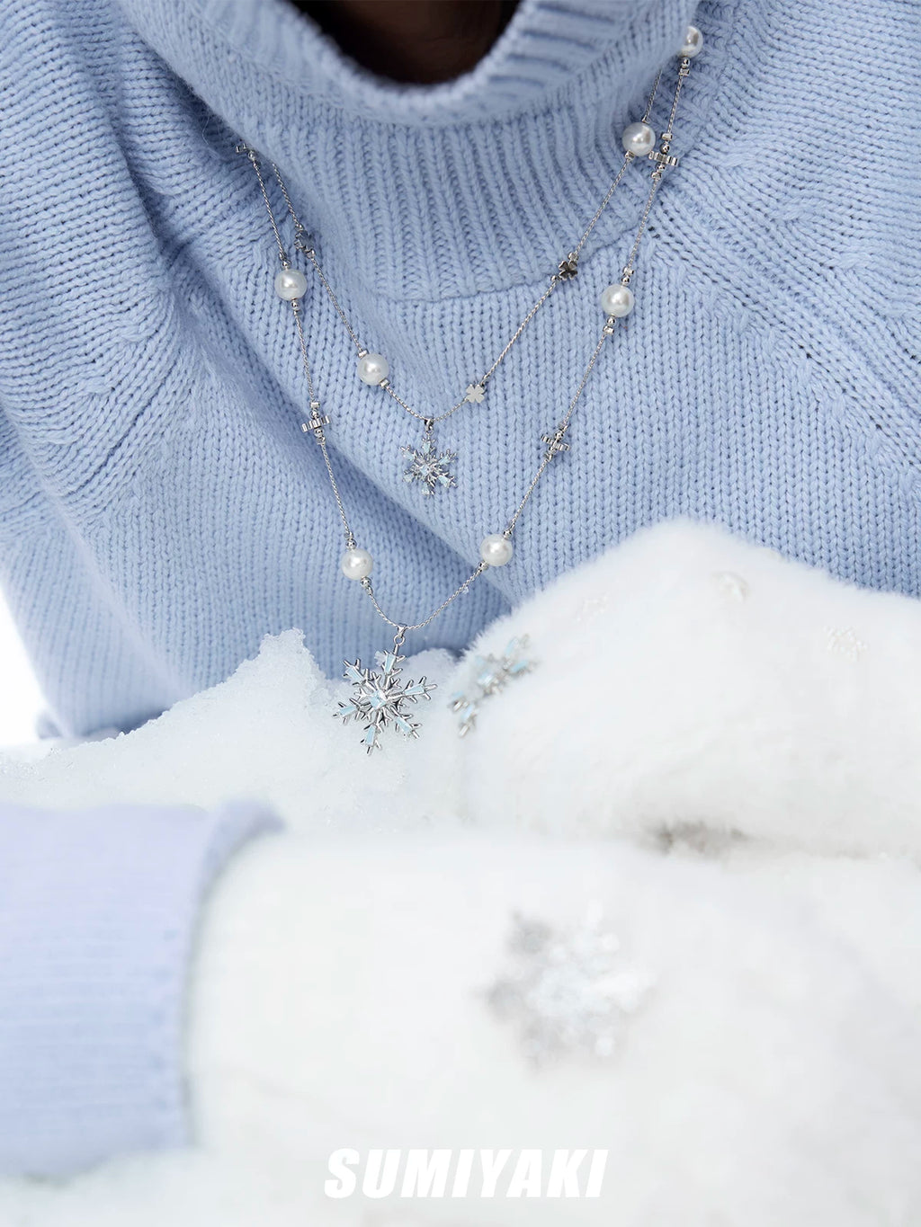 SUMIYAKI Double Snowflake Pearl Necklace