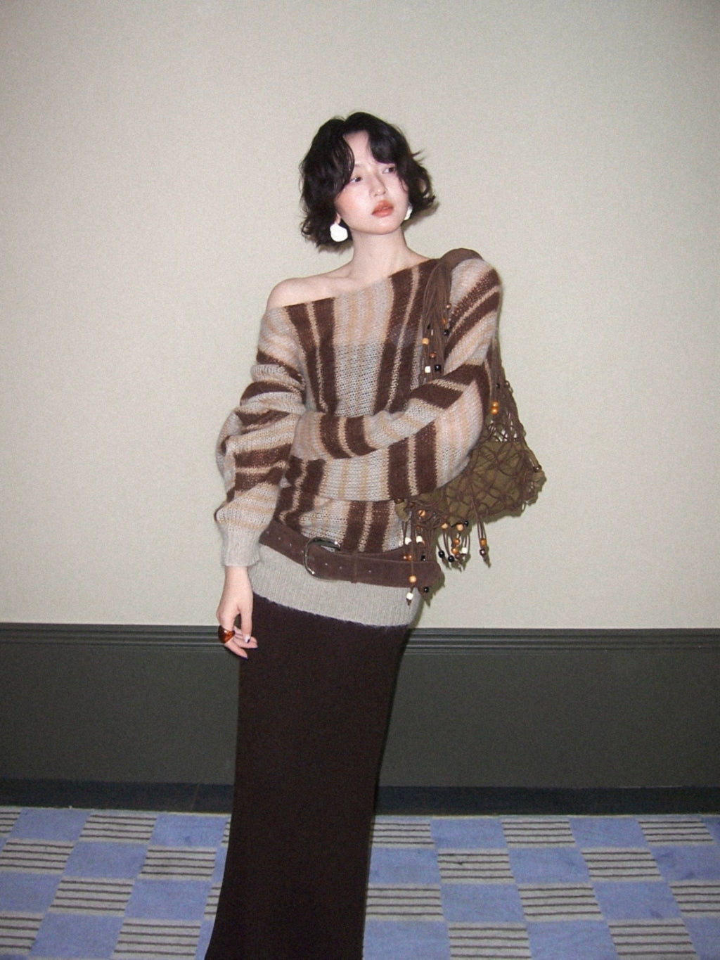 KELIFAN Vintage Lazy Shoulder Loose Knitted Sweater
