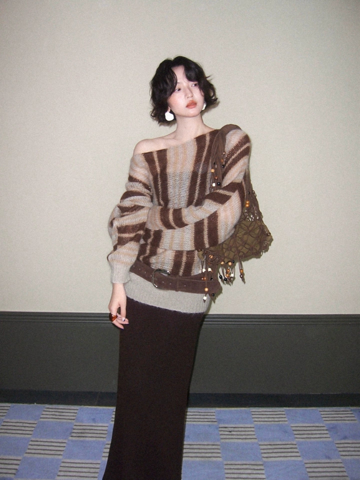 KELIFAN Vintage Lazy Shoulder Loose Knitted Sweater