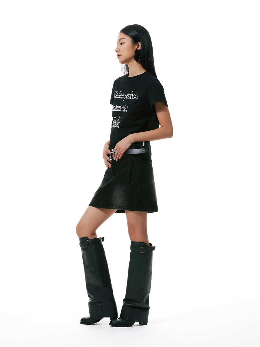 FUNKYFUN Water To Make Old Denim A-word Miniskirt