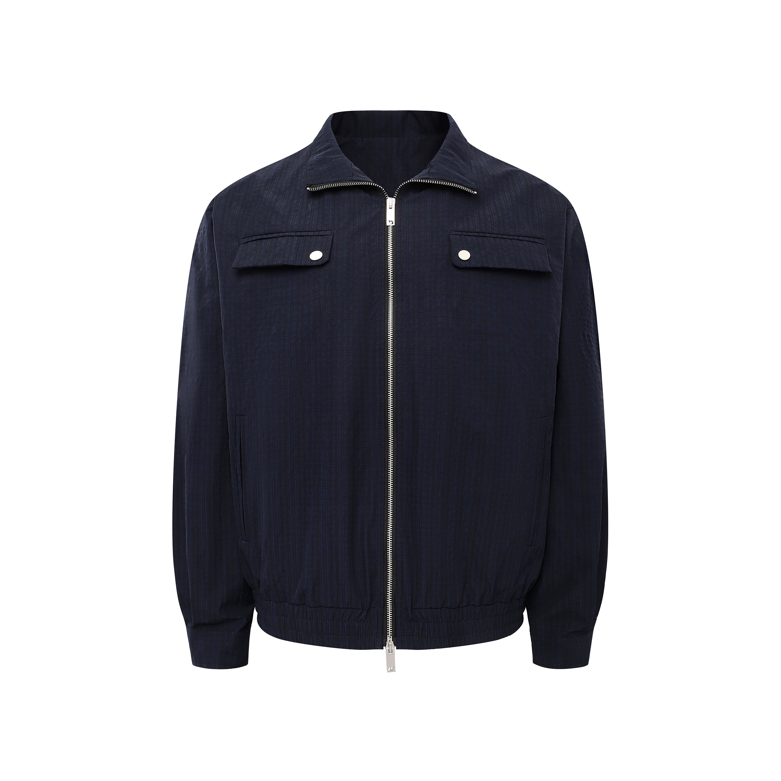 DIMC Double-head Zipper Plaid Stand-up Collar Thin Jacket