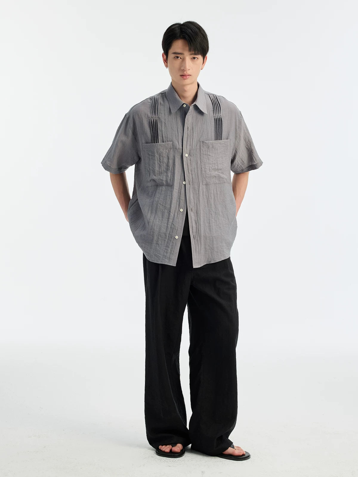 BUTTBILL Vintage Loose Lapel I-pleated Shirt