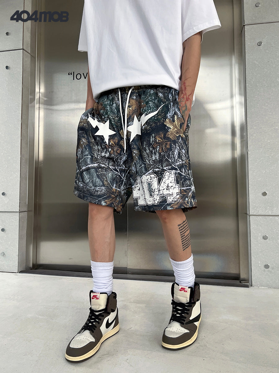 404MOB camouflage printed mesh shorts