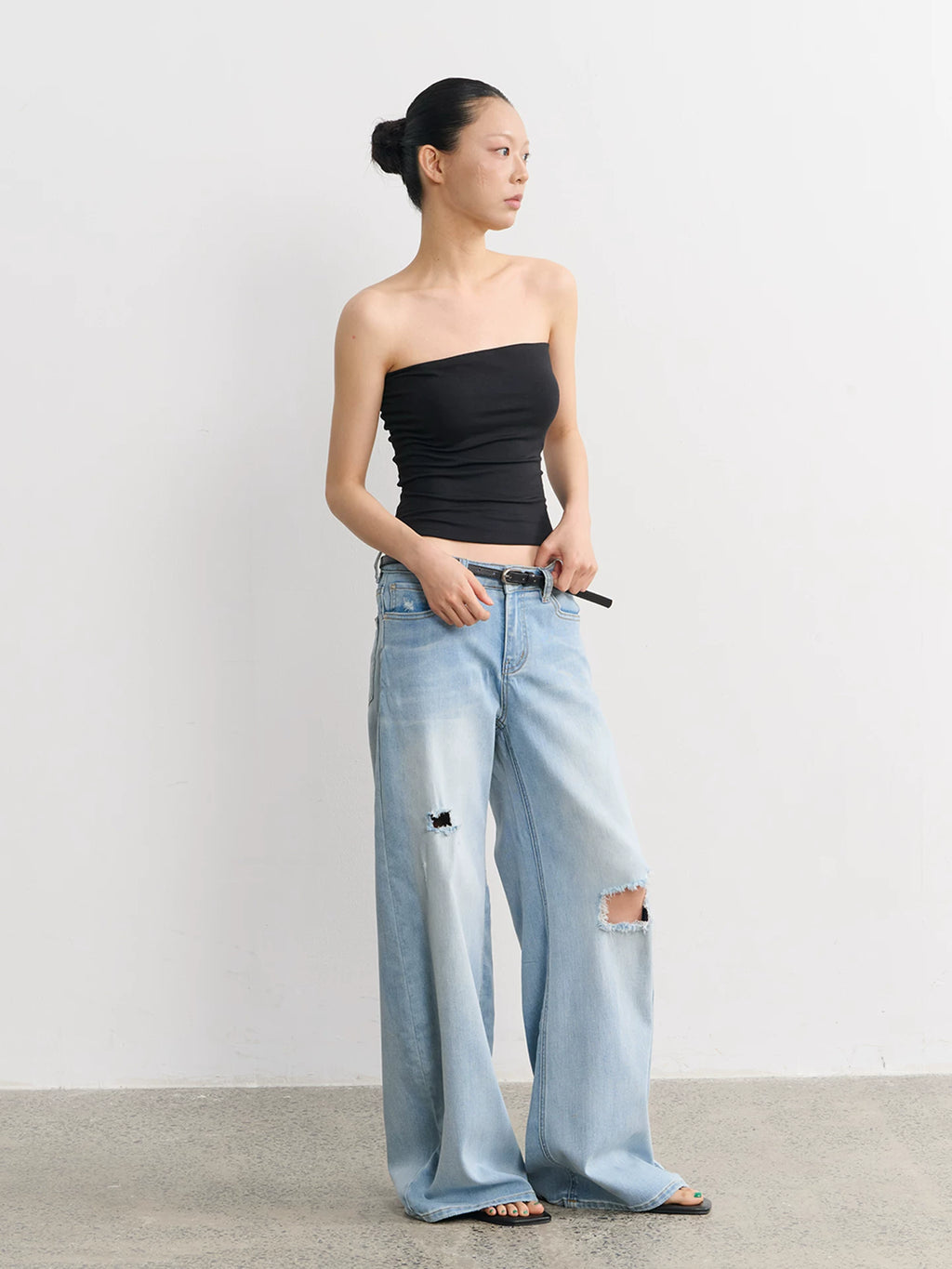 LINY LIBERTY Loose Ripped Wide-leg Jeans