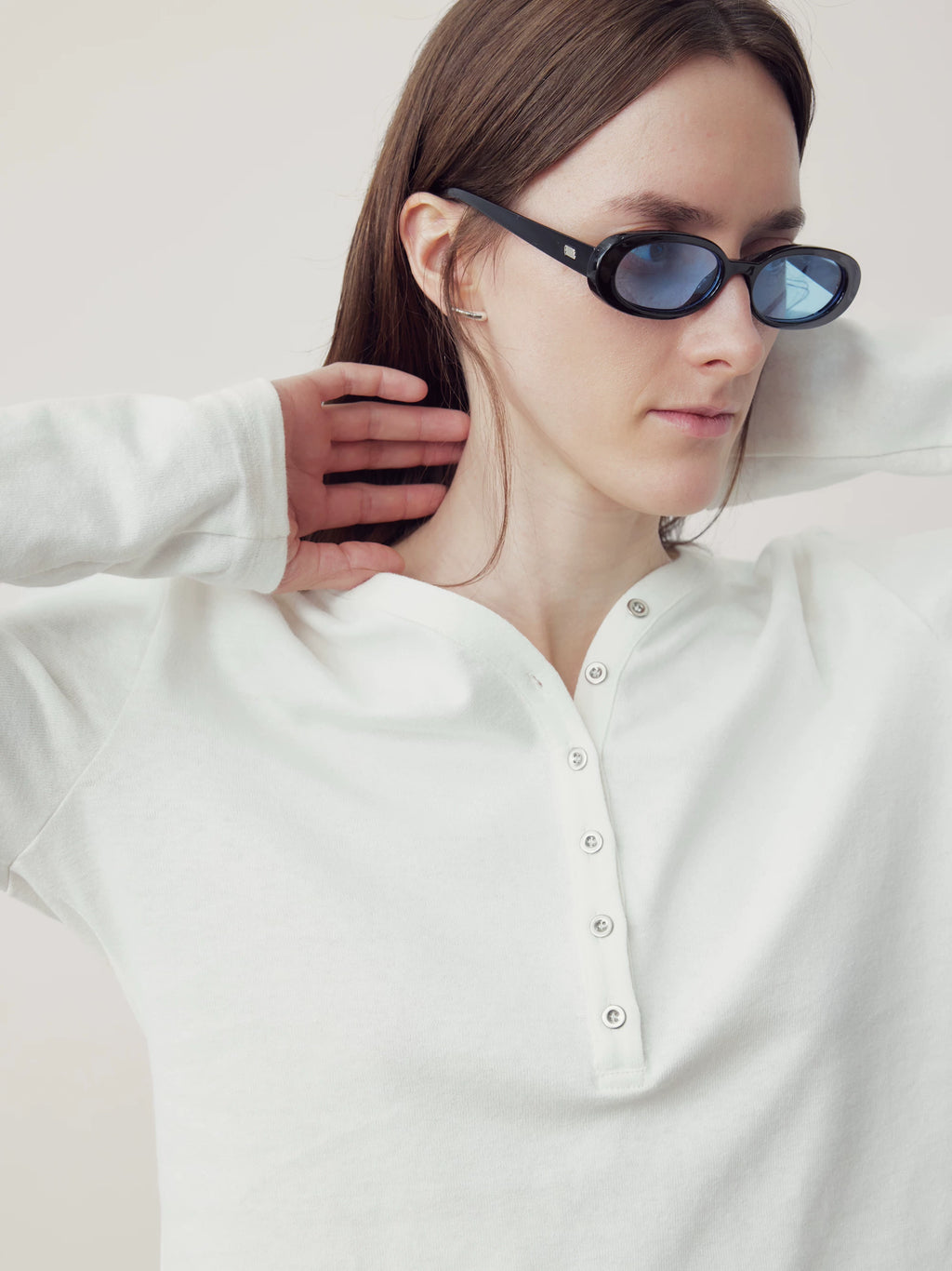 COLN V-neck Breathable Loose Casual Long Sleeves