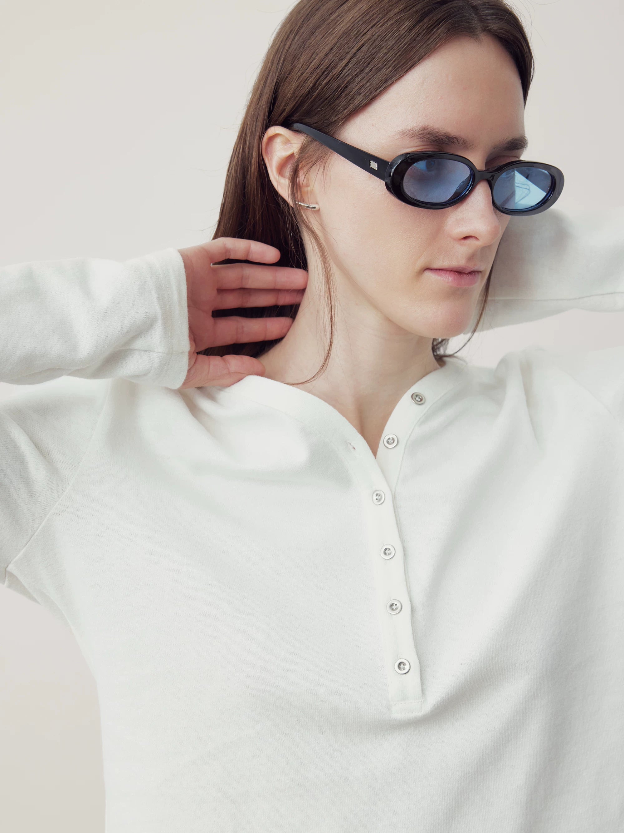 COLN V-neck Breathable Loose Casual Long Sleeves