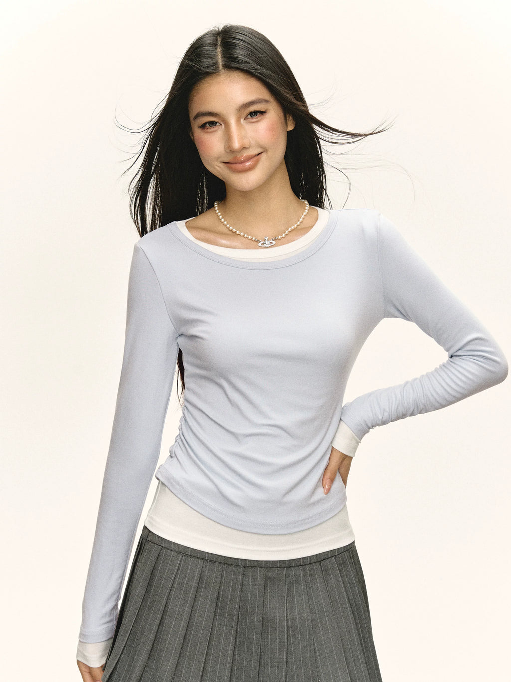 Ariseism Vintage Fake Two-piece Bottom Long Sleeve