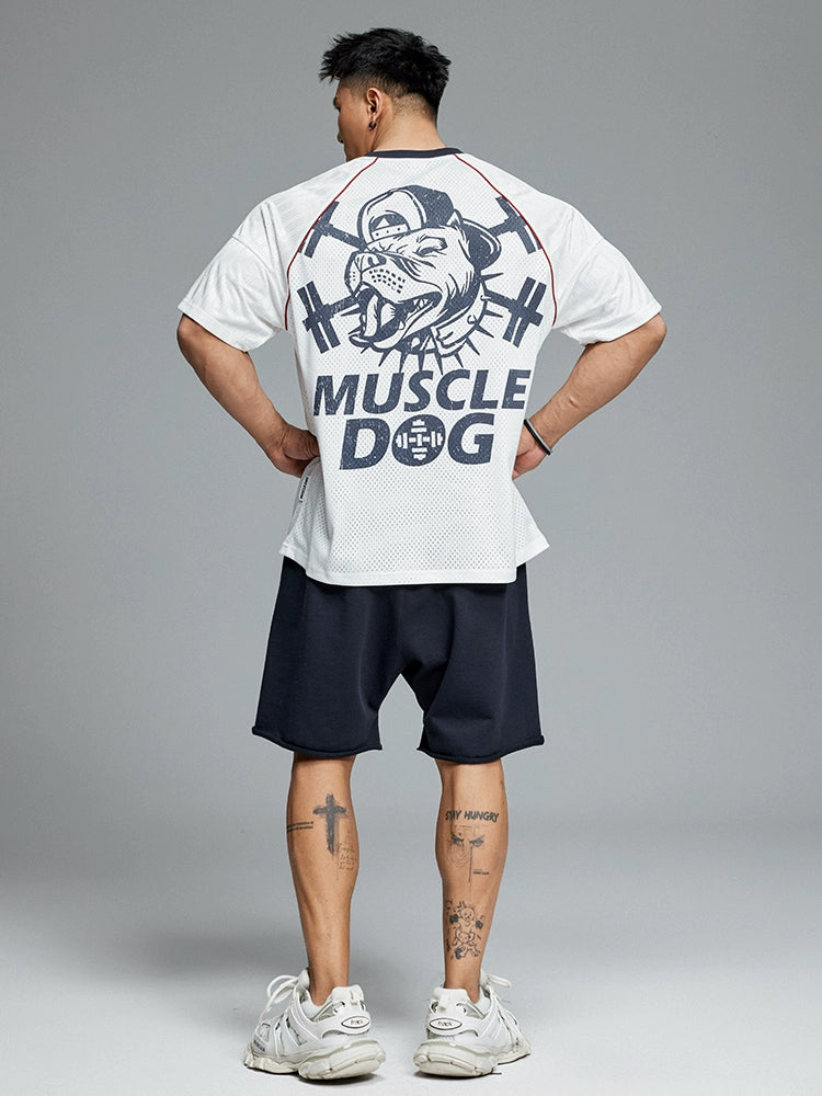 Muscle Dog Contrasting Football Collar Loose Tee