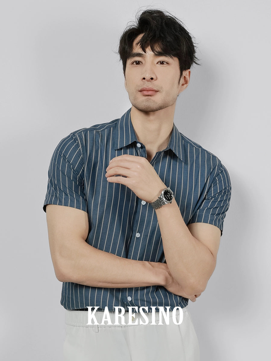 KARESINO Business Casual Non-ironing Striped Shirt Short Sleeve